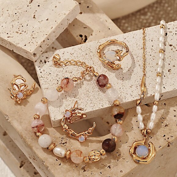 🌙 Artisan Original Design Asymmetrical Celestial Moon & Star Opal Earrings | S9 - Picture 9 of 9